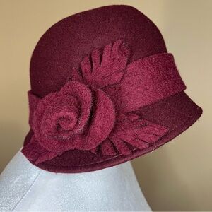 Brooks Brothers Deep Red Burgundy Wool Cloche Retro Bucket Hat Made in Italy